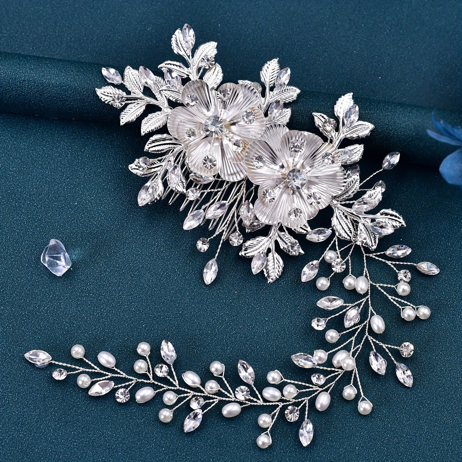 Elegant Rhinestone Hair Comb with Flower and Leaf Design for Bridal Wedding