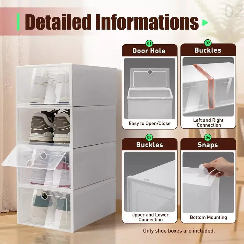Clear Plastic Shoe Storage Boxes Foldable Dust-Free Organizer