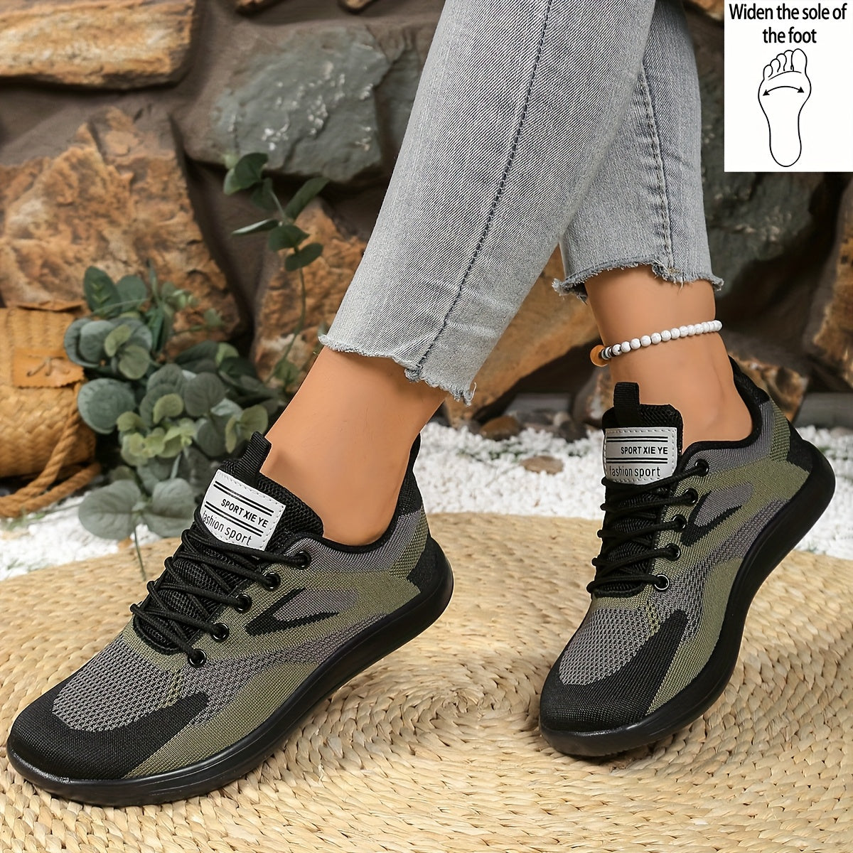 Women's Wide Platform Sneakers Breathable Fabric Running Shoes Black/Gray