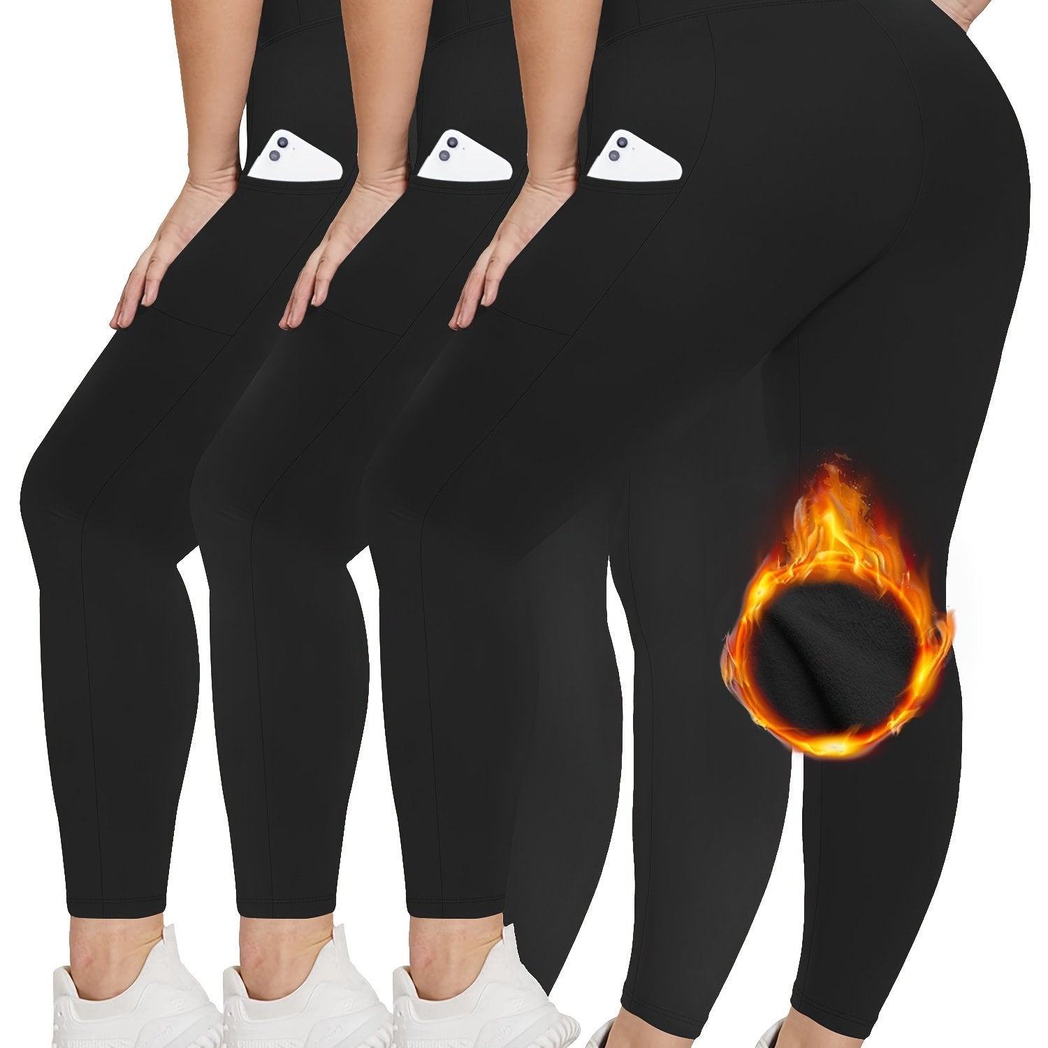 Leggings cálidos de talla grande, gruesos, elásticos, de cintura alta, para otoño e invierno, mujer