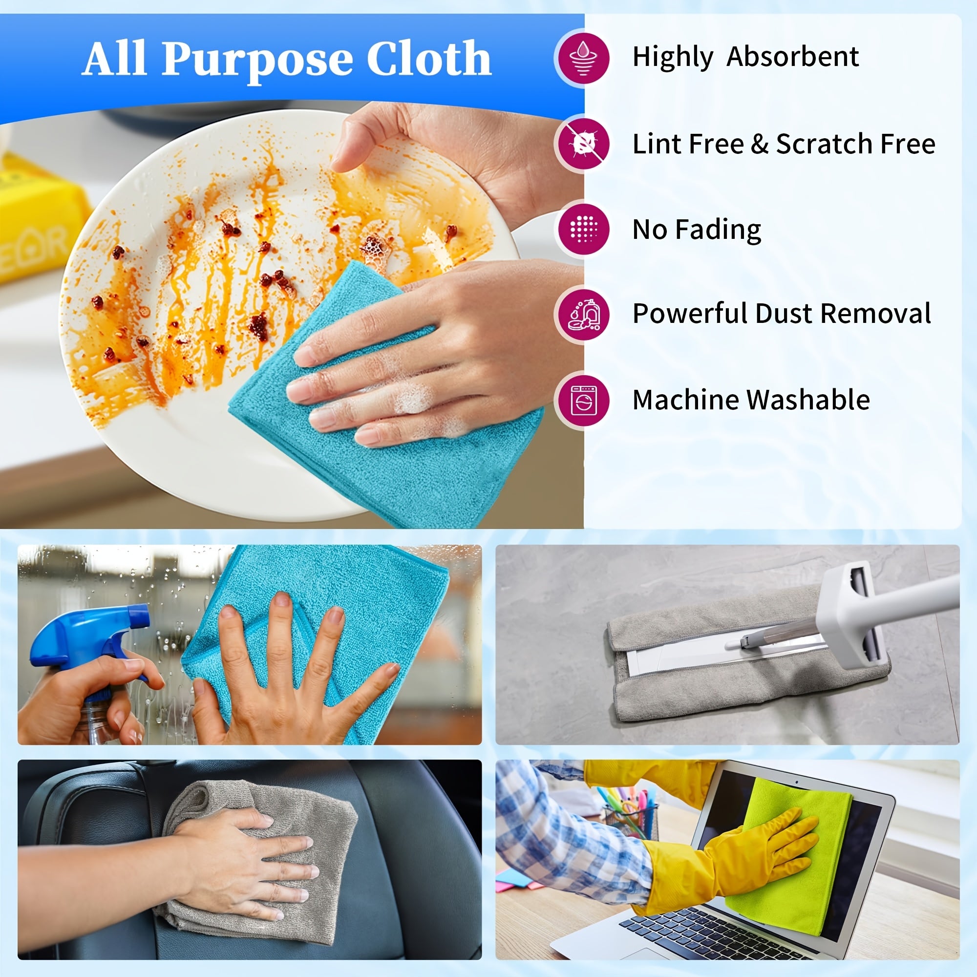 Microfiber Cleaning Cloths Set 40 Pieces Kitchen and Household Rags in Assorted Colors