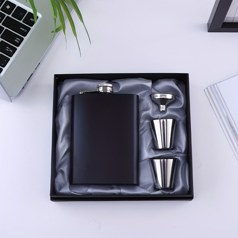 Men's 8oz Black Stainless Steel Wine Jug with 2 Glasses and Funnel for Camping