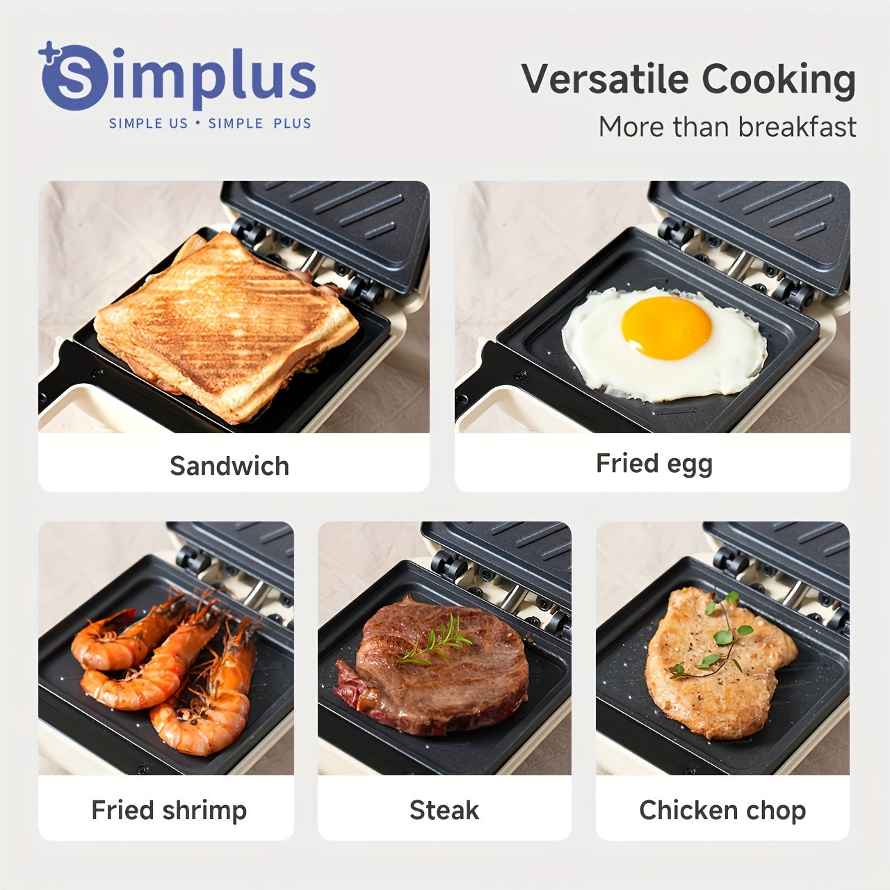 650W ikki tomonlama sendvich tayyorlagich, yopishmaydigan aluminiy, ko‘p maqsadli pishirish, 220-240V