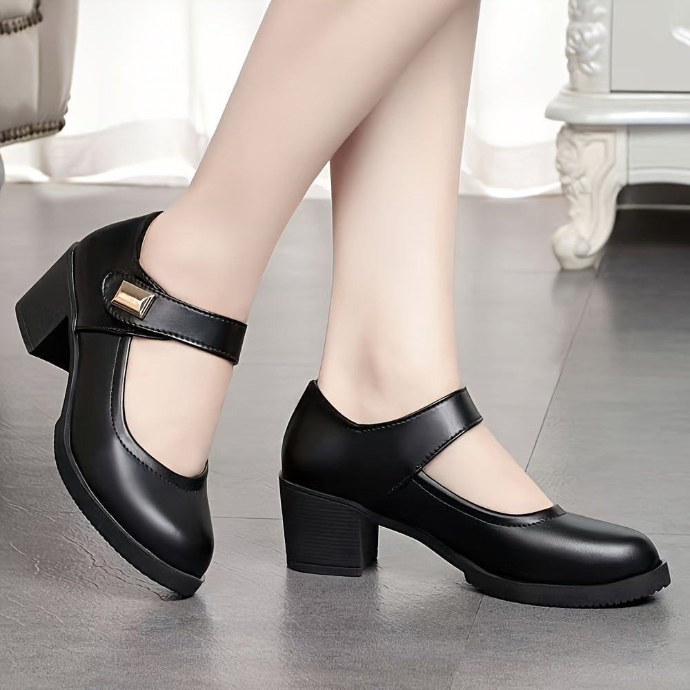 Women's Chunky Low Heel Shoes with Cushioned Insole Black All-Season Comfortable