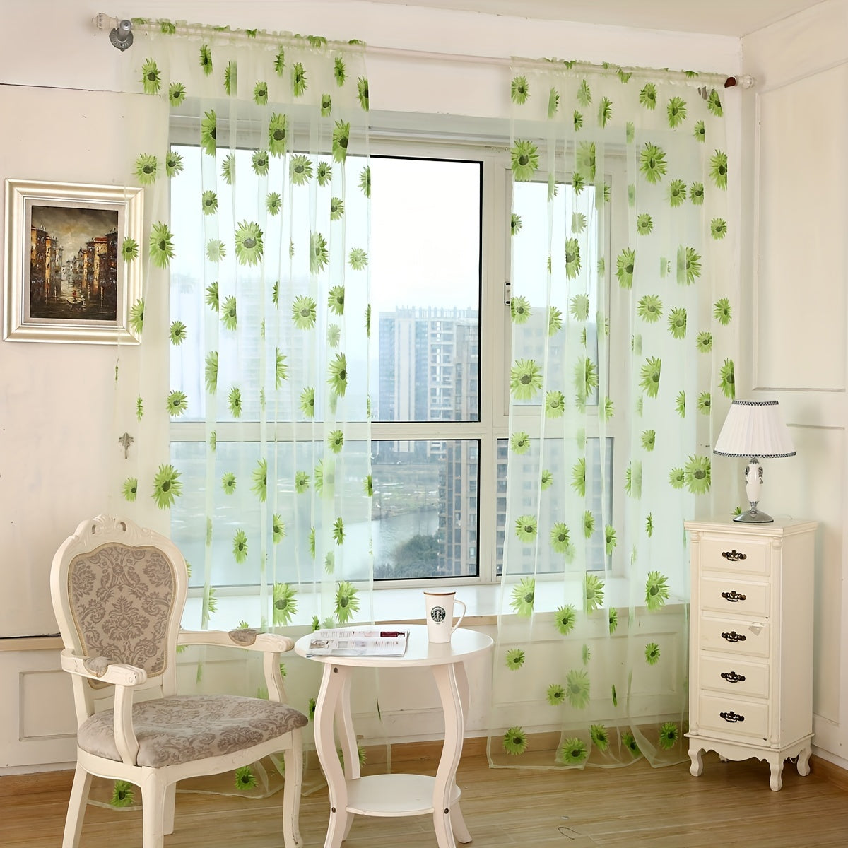 Sunflower Printed Sheer Curtain with Flower Design for Bedroom Living Room Office