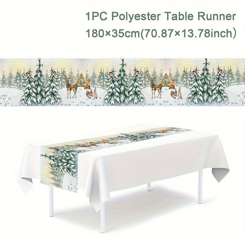 Polyester Table Runner with Snowman Design for Christmas Holiday Decor 180x35cm