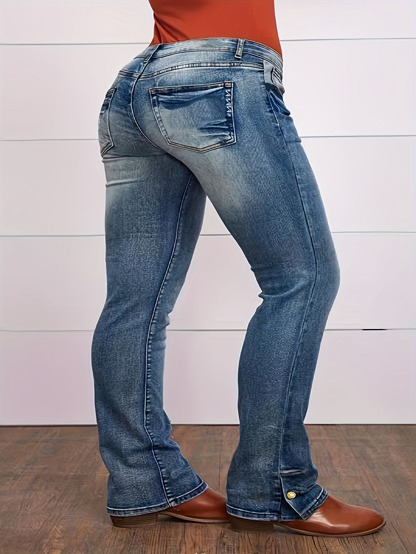 Women's Plus Size High Stretch Split Denim Jeans