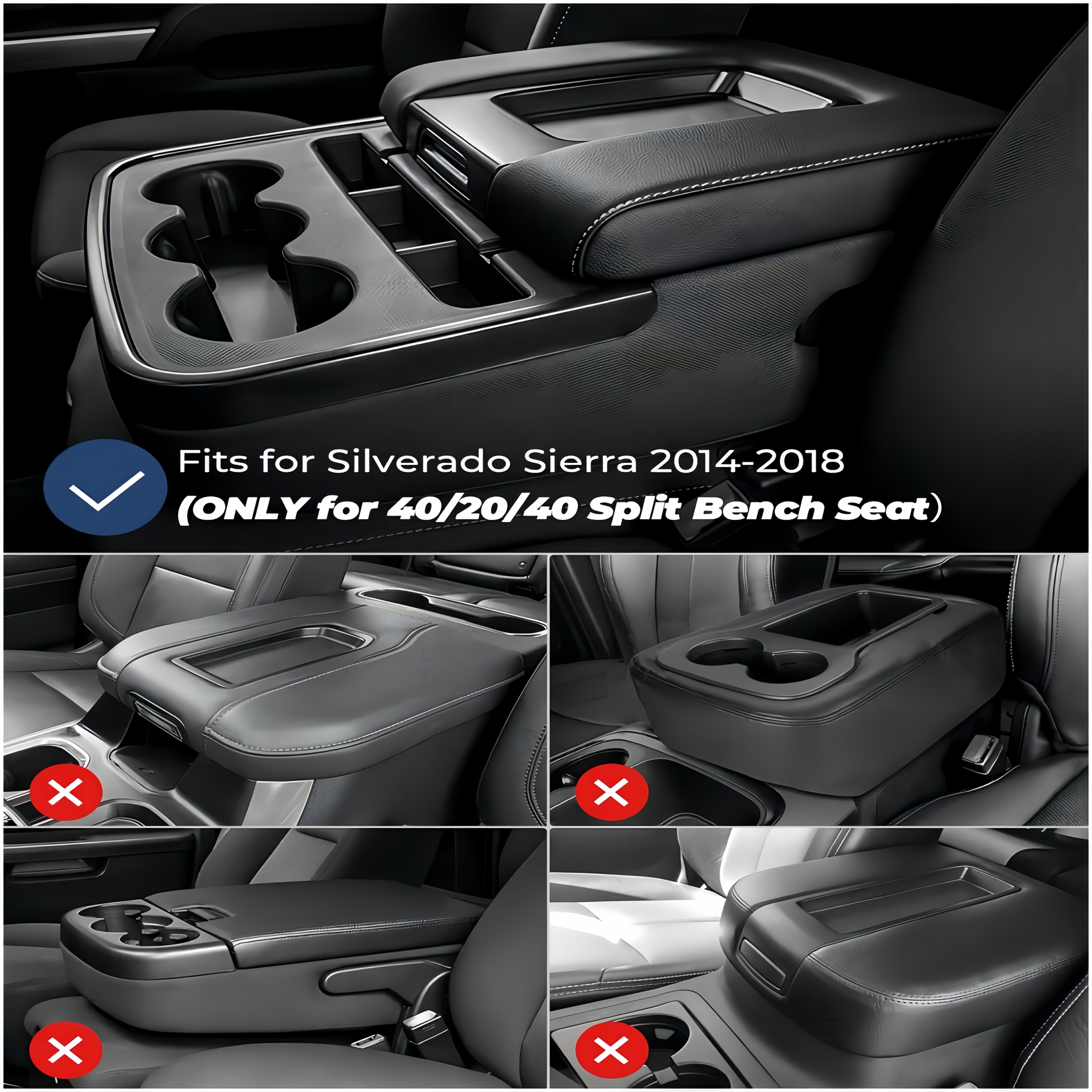 Universal PU Leather Center Console Cover for 40/20/40 Long Seat