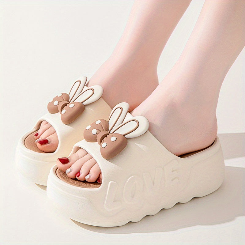 Women's Summer Non-Slip EVA Slides with Bow Heart Design and Thick Sole