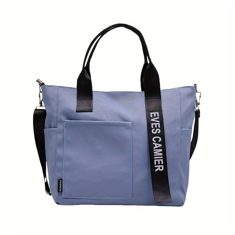 Multi-Pocket Oxford Cloth Tote Bag with Adjustable Crossbody Strap for Travel Work School