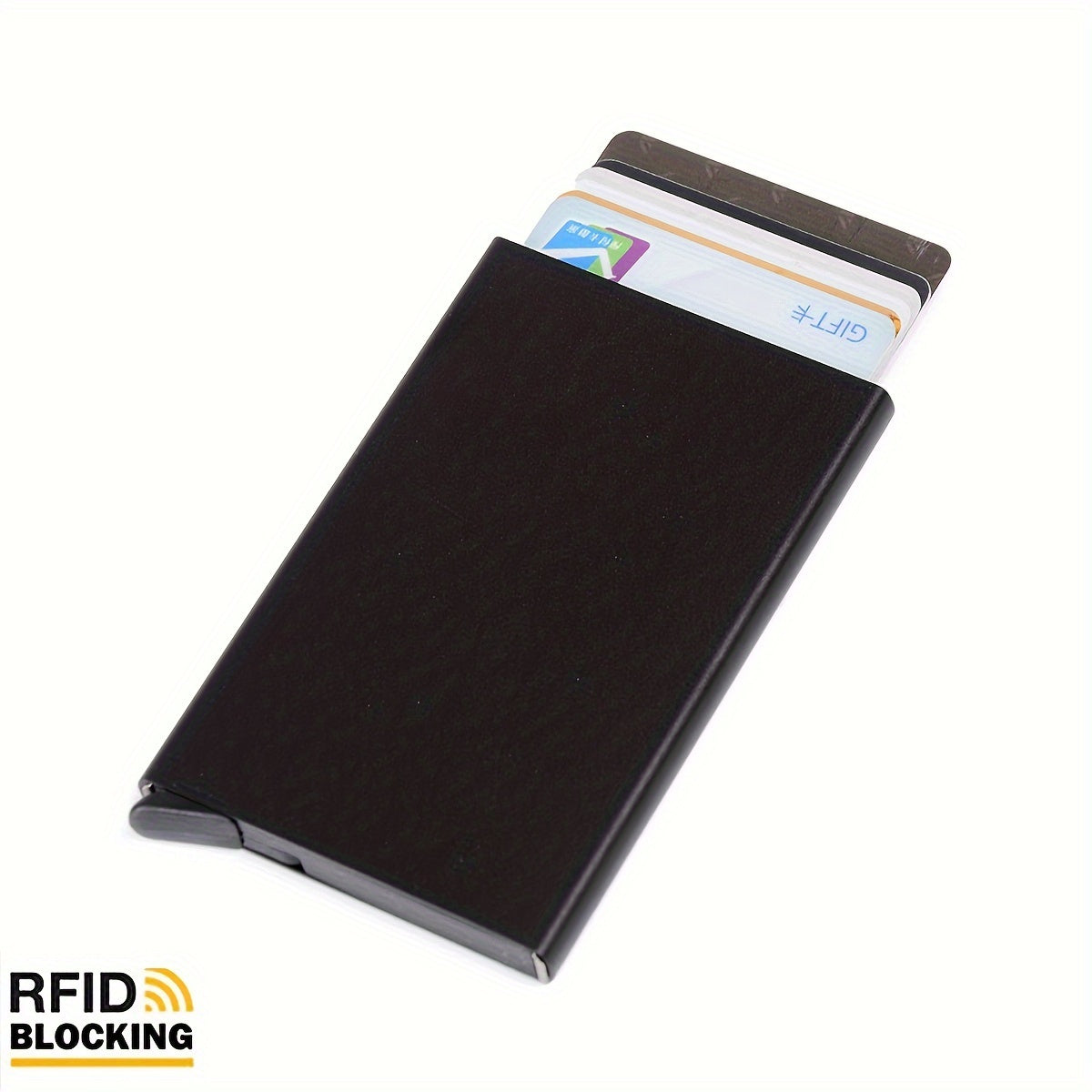 Men's RFID Aluminum Card Holder with Automatic Pop-Up Black Slim Wallet for Daily Use