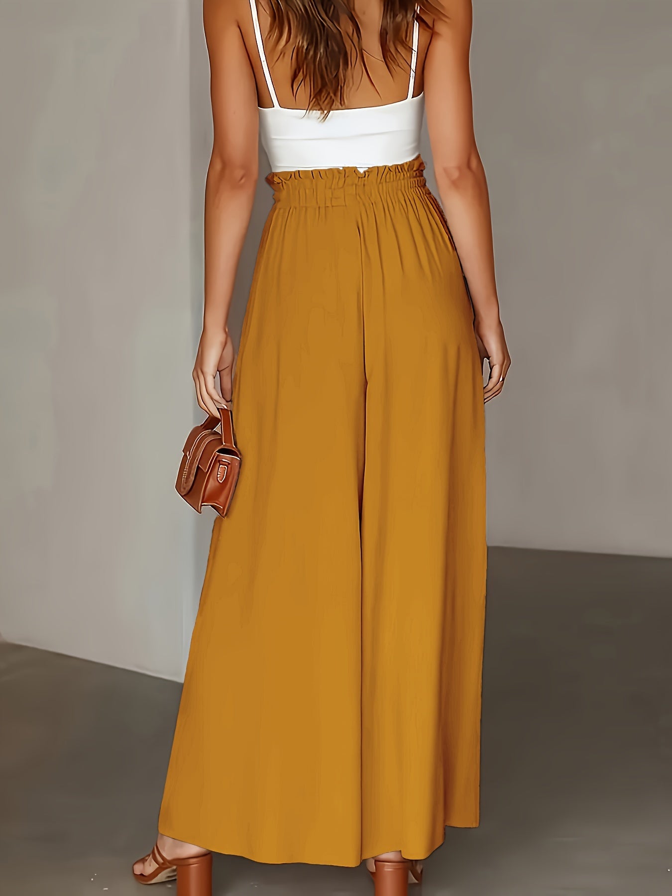 Pantalones de pierna ancha de talla grande para mujer, color azul sólido, poliéster ligero, ropa casual de playa