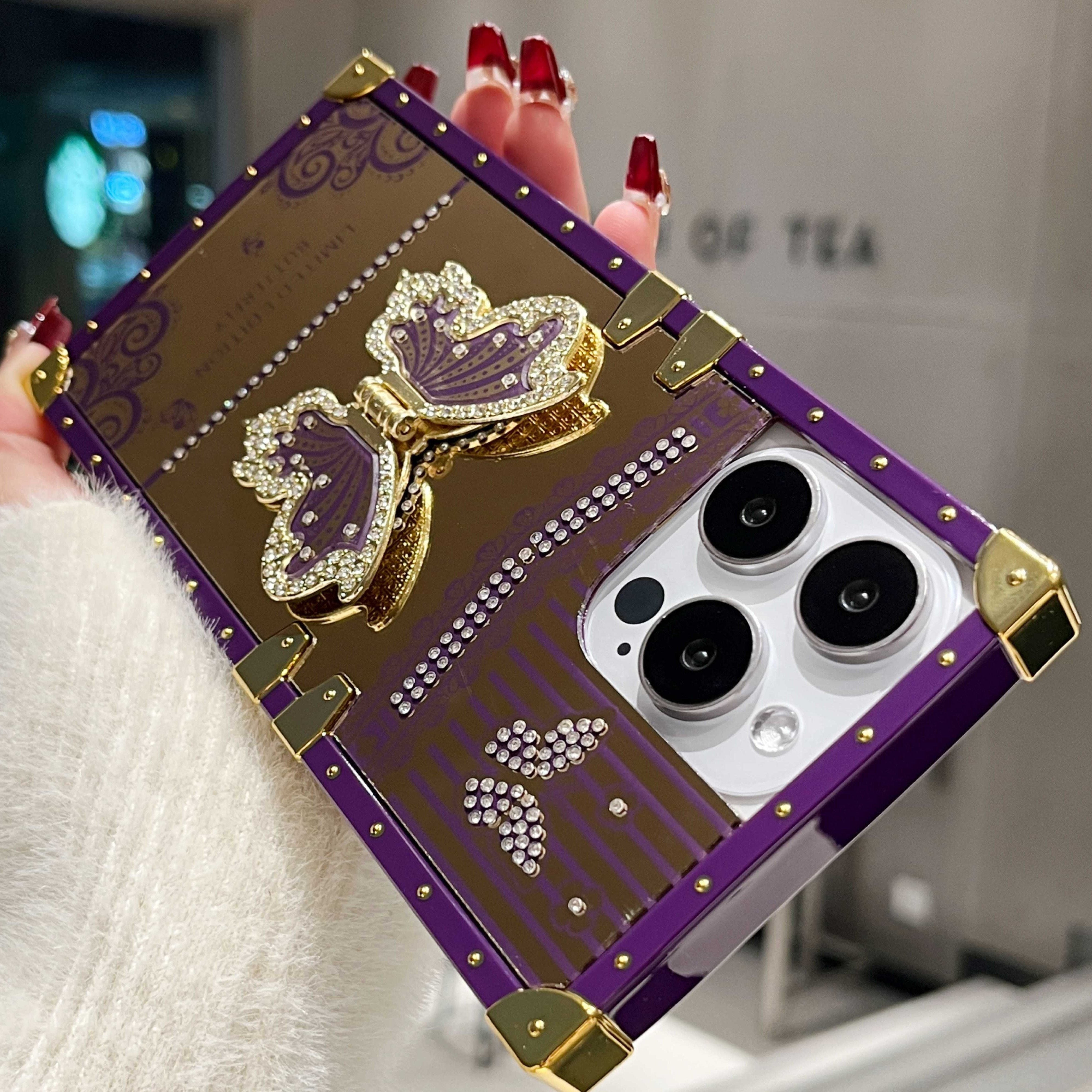 Gold-Plated Butterfly Stand Phone Case for iPhone 16 Pro Max/15/14/13 Pro Max with Holder and Elegant Design