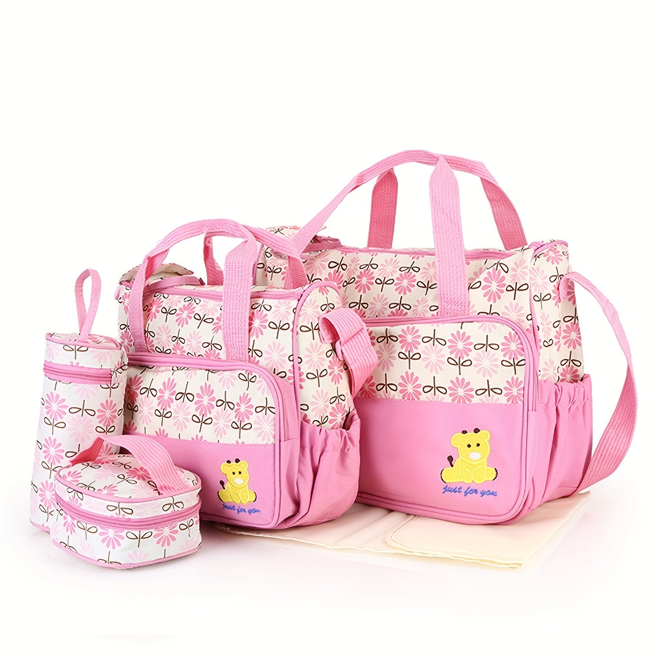 Set of Five Diaper Bags for Moms Large Capacity Shoulder Crossbody Printed Bear
