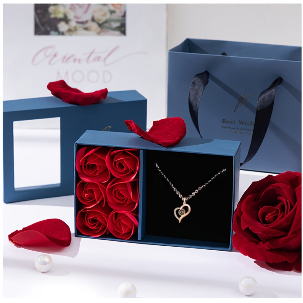 Personalized I Love You Necklace with Rose Gift Box for Mom Wife Girlfriend