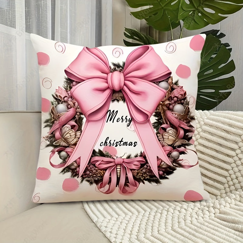Double-Sided Throw Pillow Cover Mid-Century Chic Polyester Zipper Christmas Decor