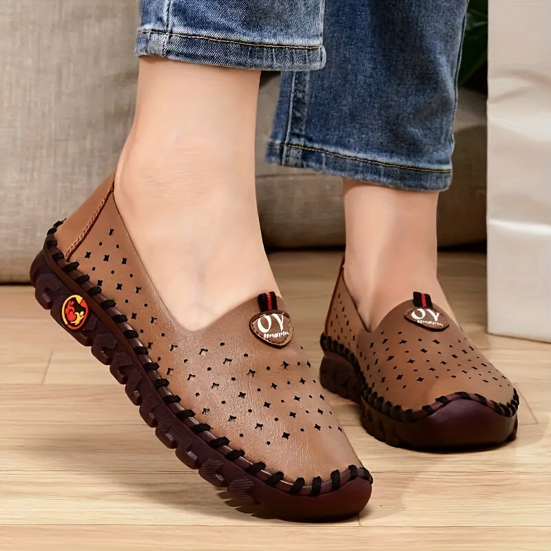 Women's Flat Loafers Minimalist Hollow Out Slip-On Rubber Sole Breathable Solid Color Low Top