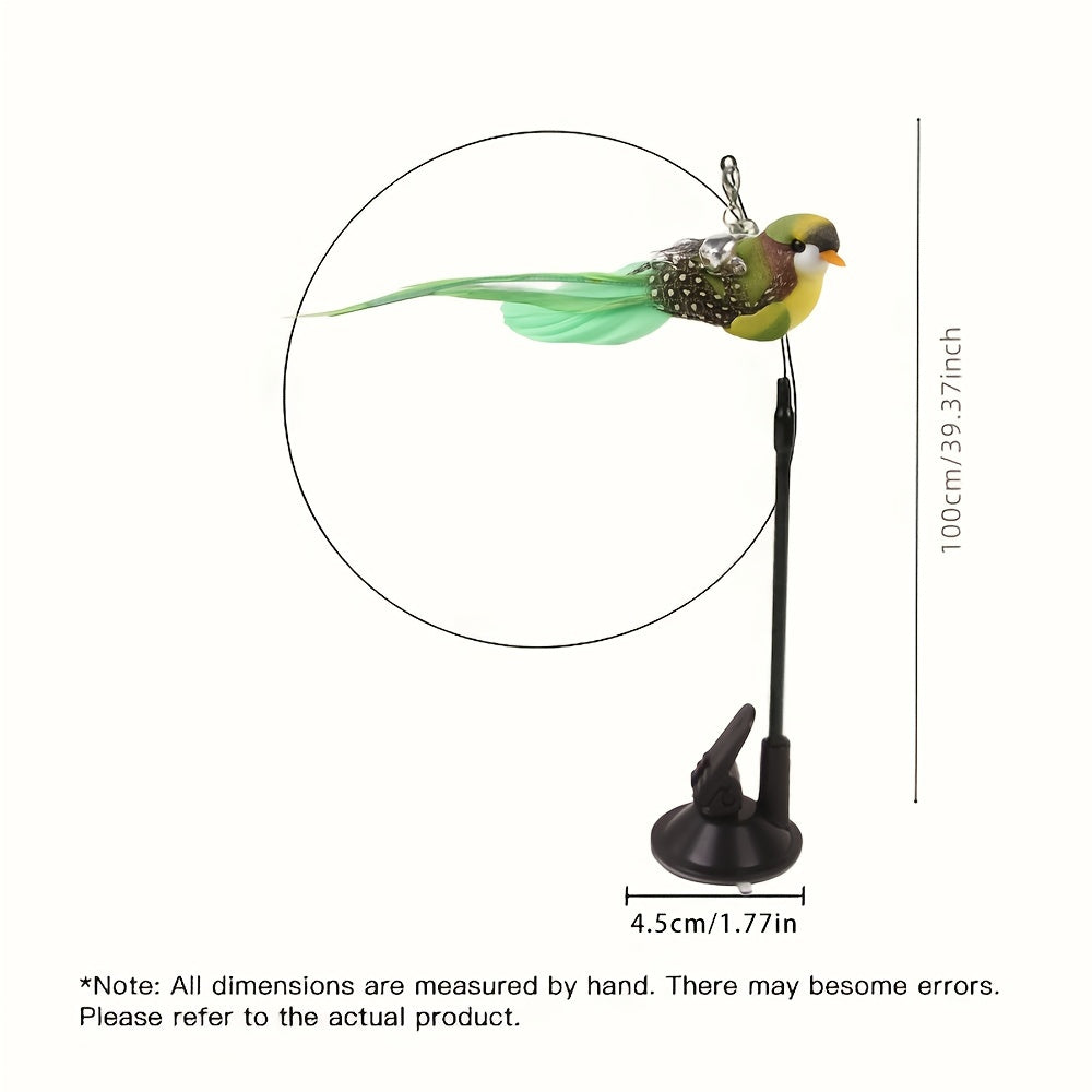 Interactive Cat Teaser Wand with Suction Cup Bell and Detachable Bird Toy