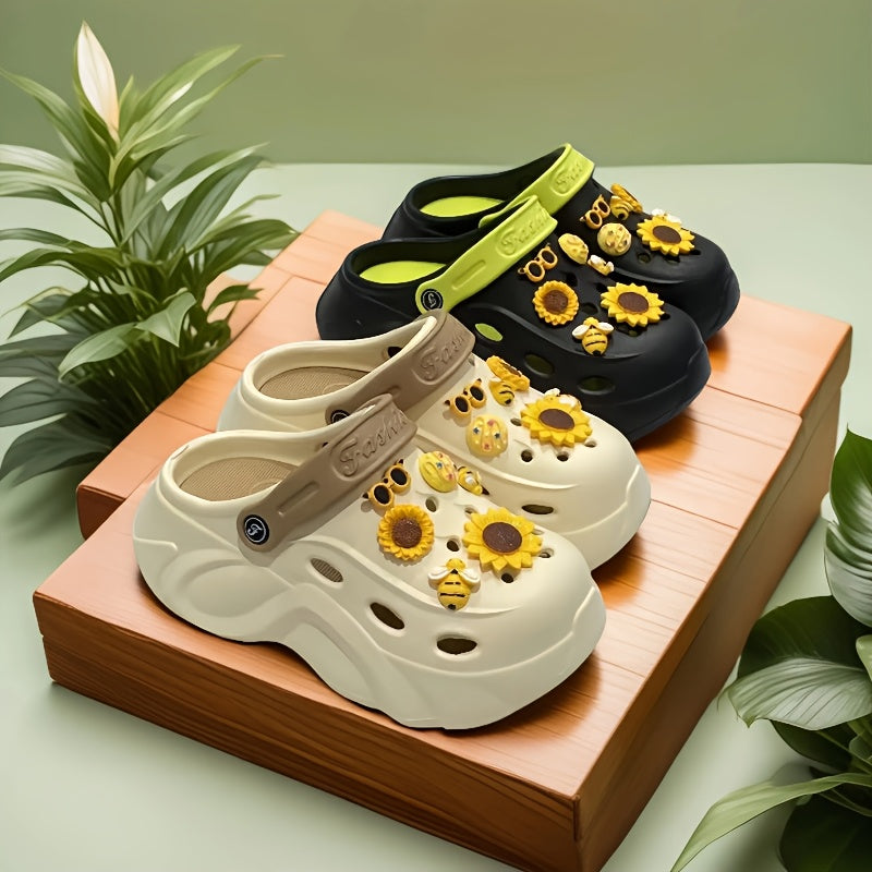Women’s EVA Clogs with Sunflower Accessories Lightweight Breathable Beach Sandals