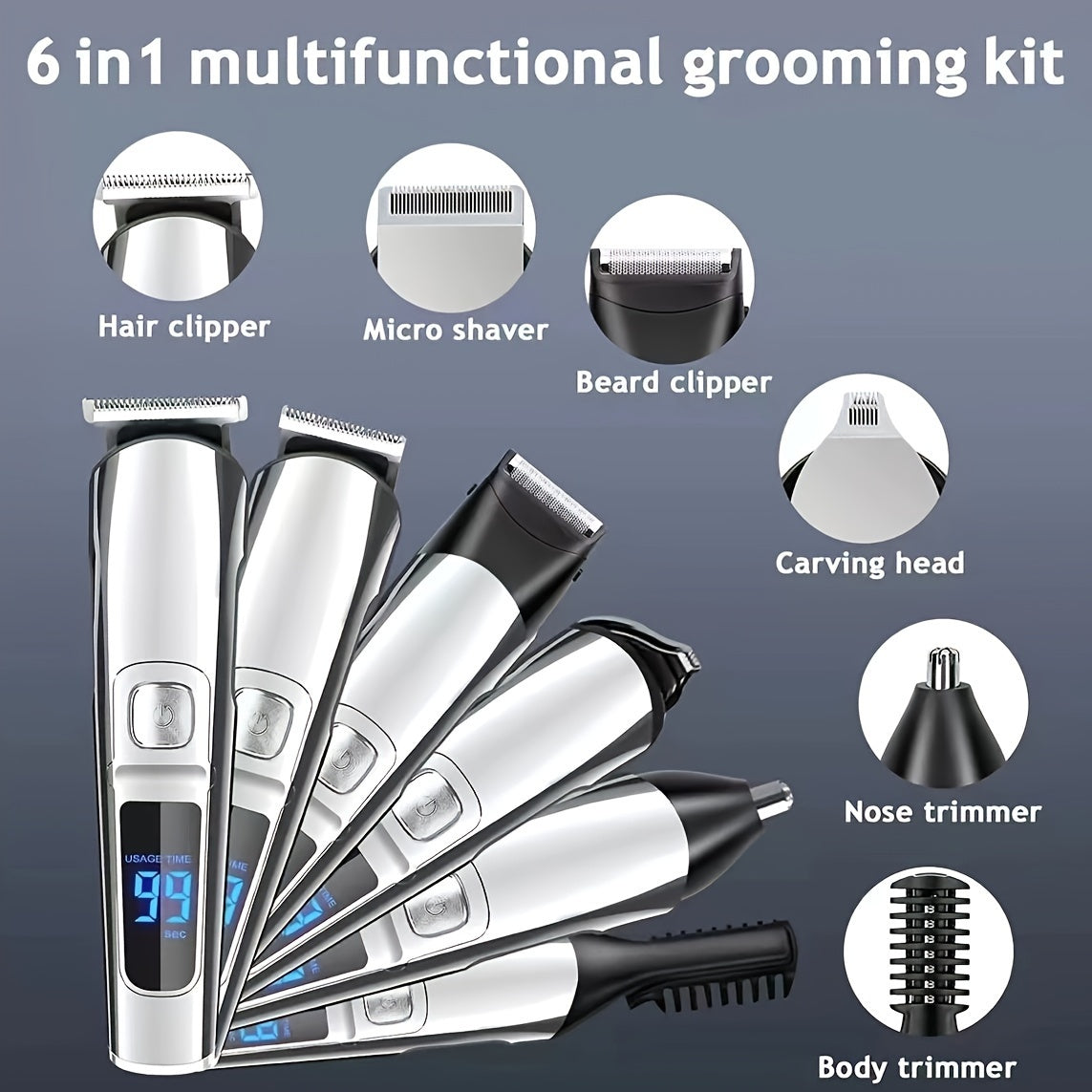 Beard Trimmer Electric Razor Shaver Cordless Hair Clippers Grooming Kit