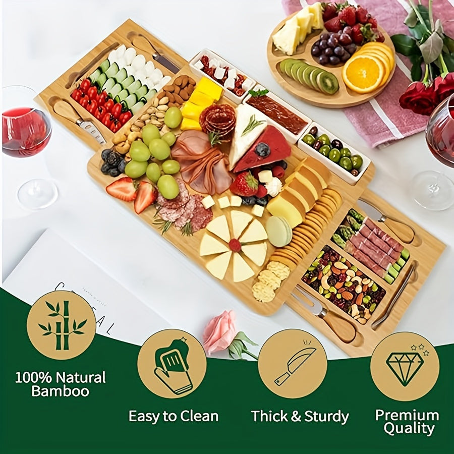 Large Bamboo Charcuterie Board Set with Cheese Tray and Knife for Entertaining