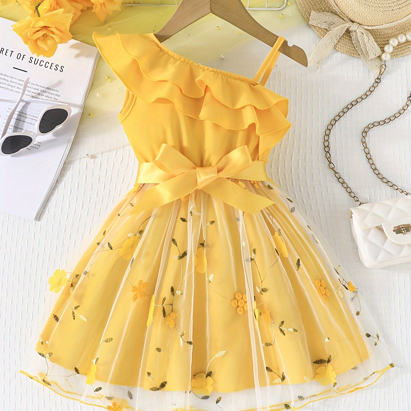 Girls' Floral Cami Tutu Dress with Ruffle Trim for Summer Parties and Holidays