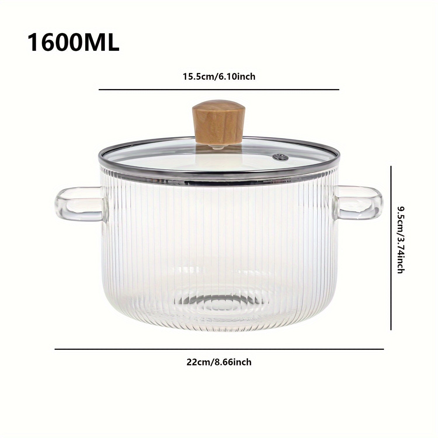 Glass Cooking Pot Set 1.6L Borosilicate with Lid and Paella Pan