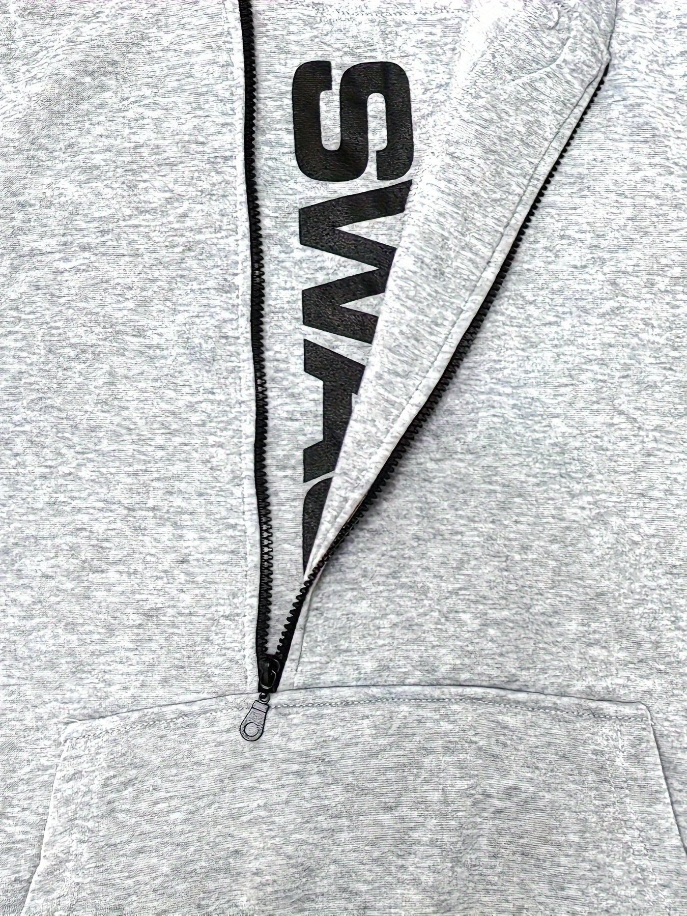 Men's Long Sleeve Letter Print Hoodie with Kangaroo Pocket Zipper and Hooded Collar for Casual Outdoor Sports in Autumn and Winter