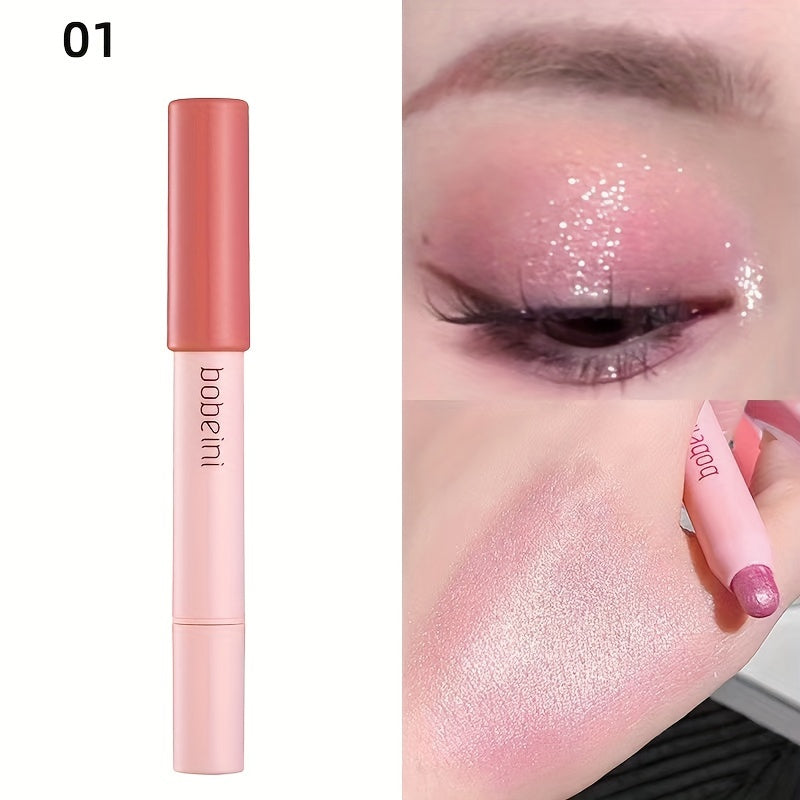 Barra de sombra de ojos con purpurina para mujer, a prueba de agua, fácil de usar, que ilumina en rosa nude