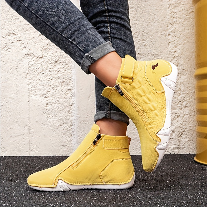 Women's Slip-On Zipper Boots All-Season Outdoor Casual Ankle Shoes Non-Slip Rubber Sole