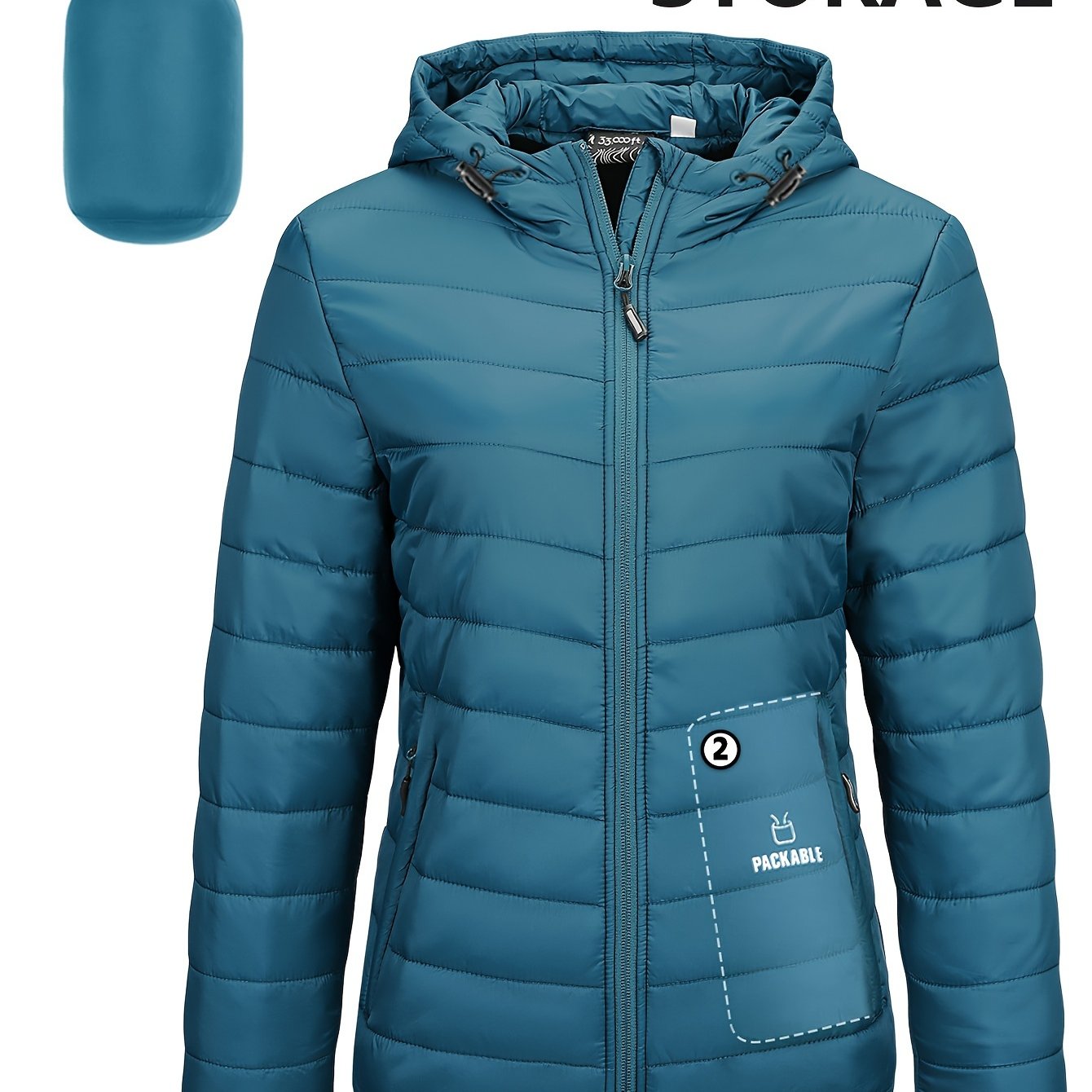 Women's Packable Quilted Puffer Jacket with Hood Waterproof Insulated Teal Blue