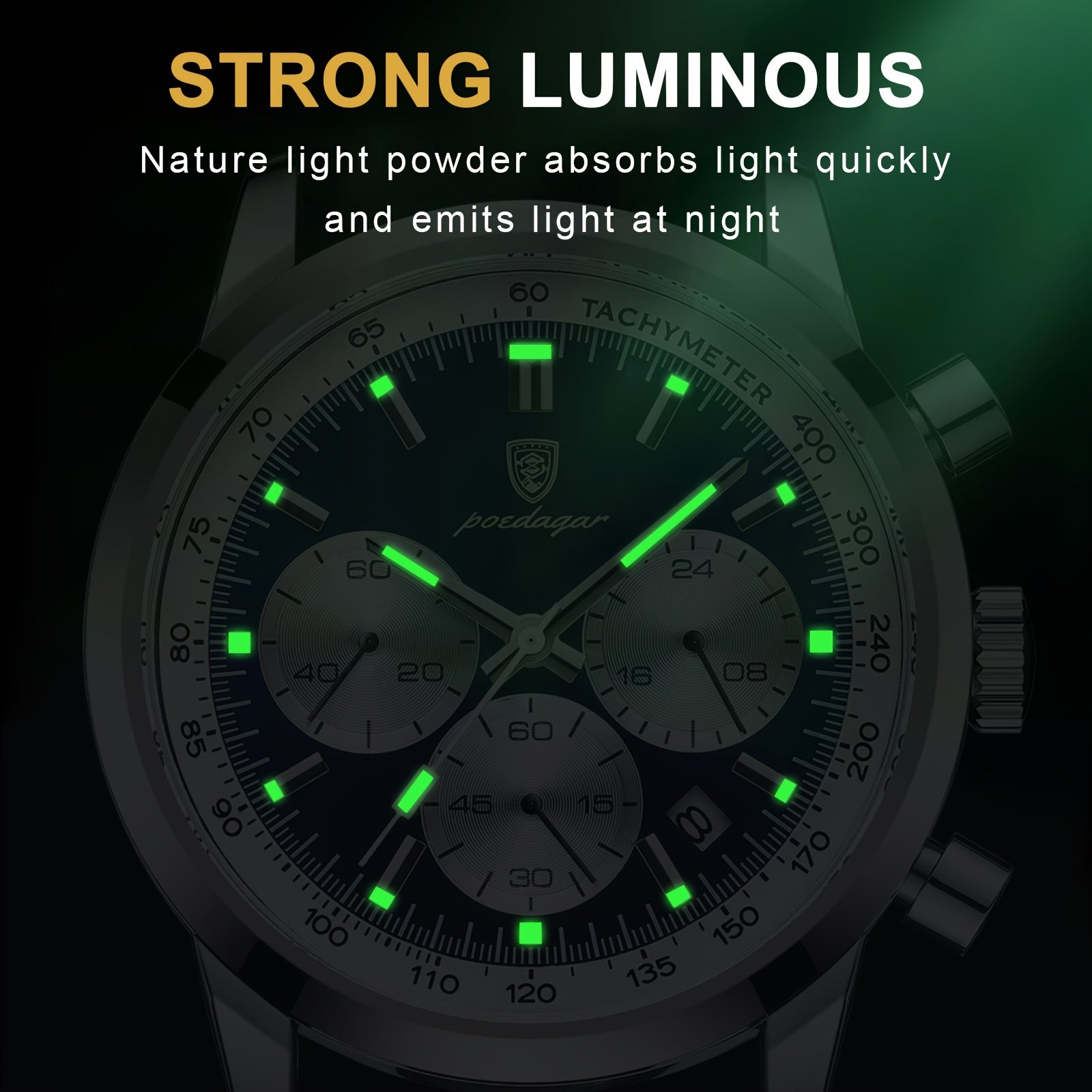 Men's Chronograph Quartz Business Watch with Luminous Dial PU Leather Strap