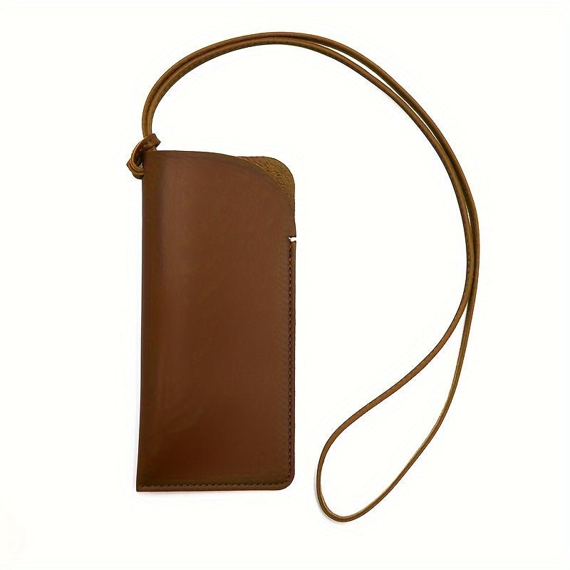 Faux Leather ko‘zoynaklar sumkasi, konkav shakl va osma bo‘yin lanyard bilan, zamonaviy to‘g‘ri rang