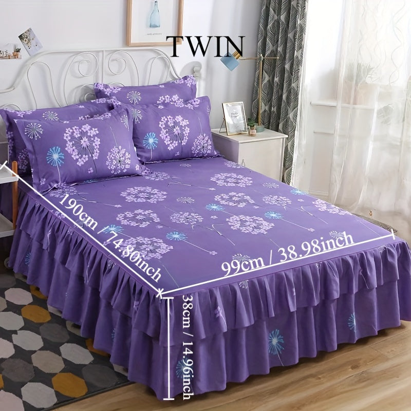 Flower Printed Bedding Set with Bed Skirt and Pillowcases All Seasons Universal