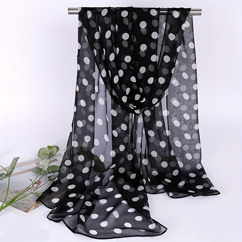 Bohemian Chic Polka Dot Chiffon Scarf Black White Lightweight Sheer Shawl for Beach Travel Sun Protection Windproof