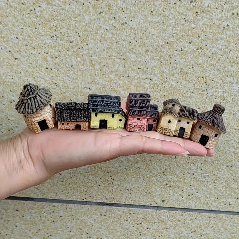 Juego de 6 estatuas de casas en miniatura de resina para jardines de hadas, bonsáis y decoración de suculentas