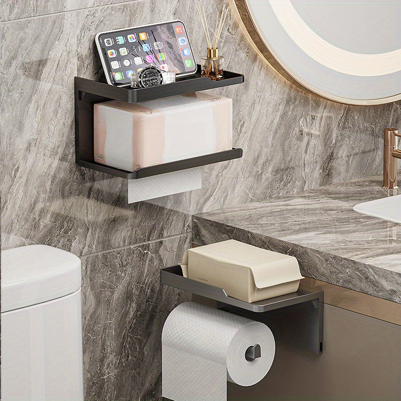 Black Plastic Toilet Paper Holder with Drawer Wall Mount Bathroom Organizer