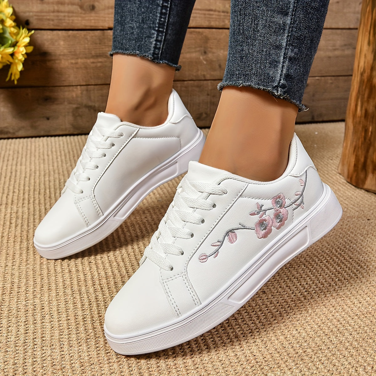 Zapatillas femeninas con bordado floral, ligeras, para todas las estaciones, de caña baja