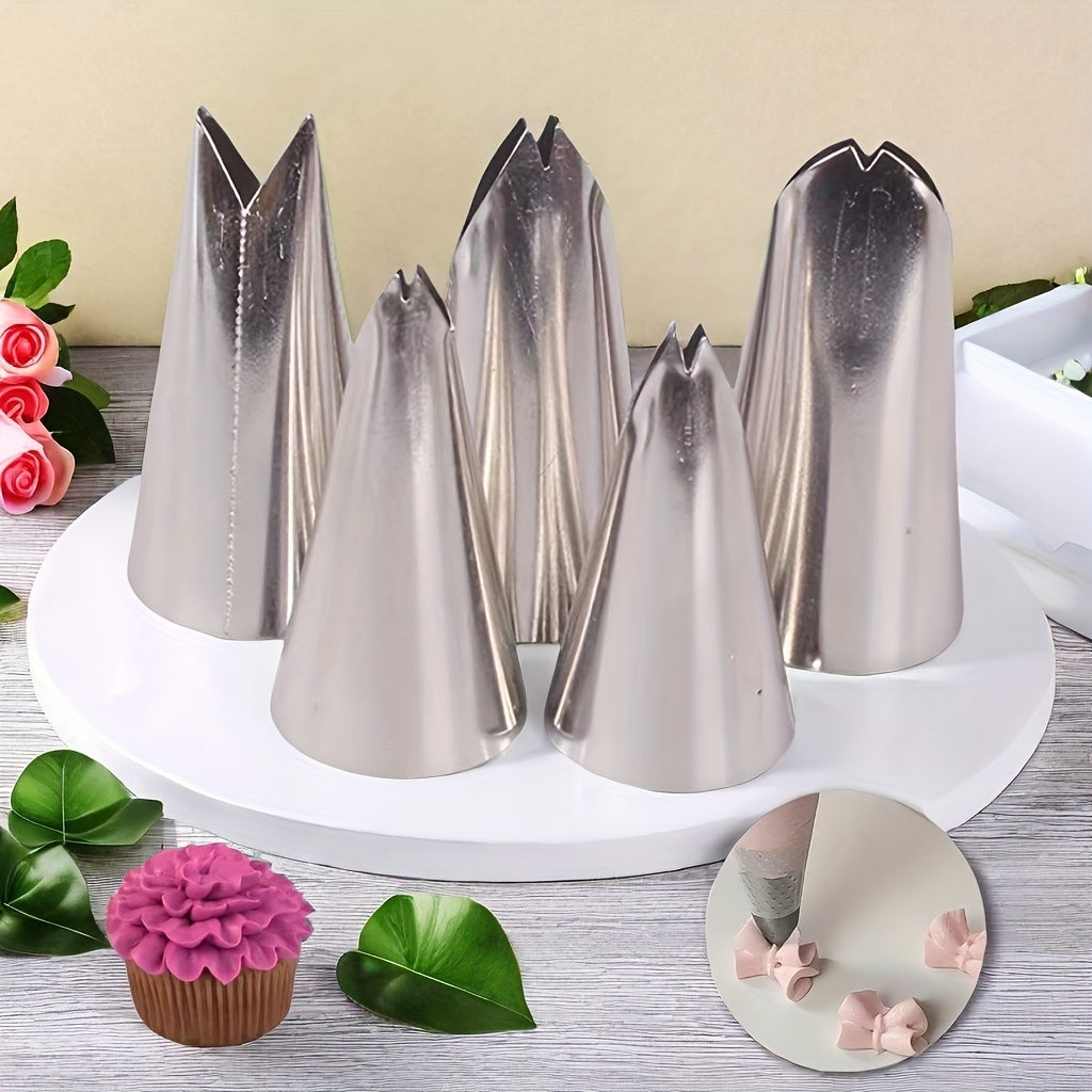 Set of 5 Stainless Steel Leaf Piping Tips for Cake Decorating and Puffs