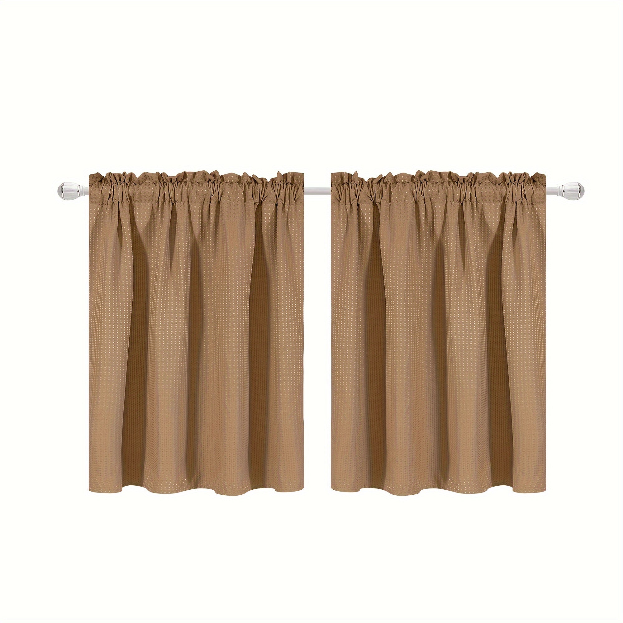 Set of 2 Waterproof Waffle Weave Half Window Curtains for Bathroom Kitchen Coffee Shop