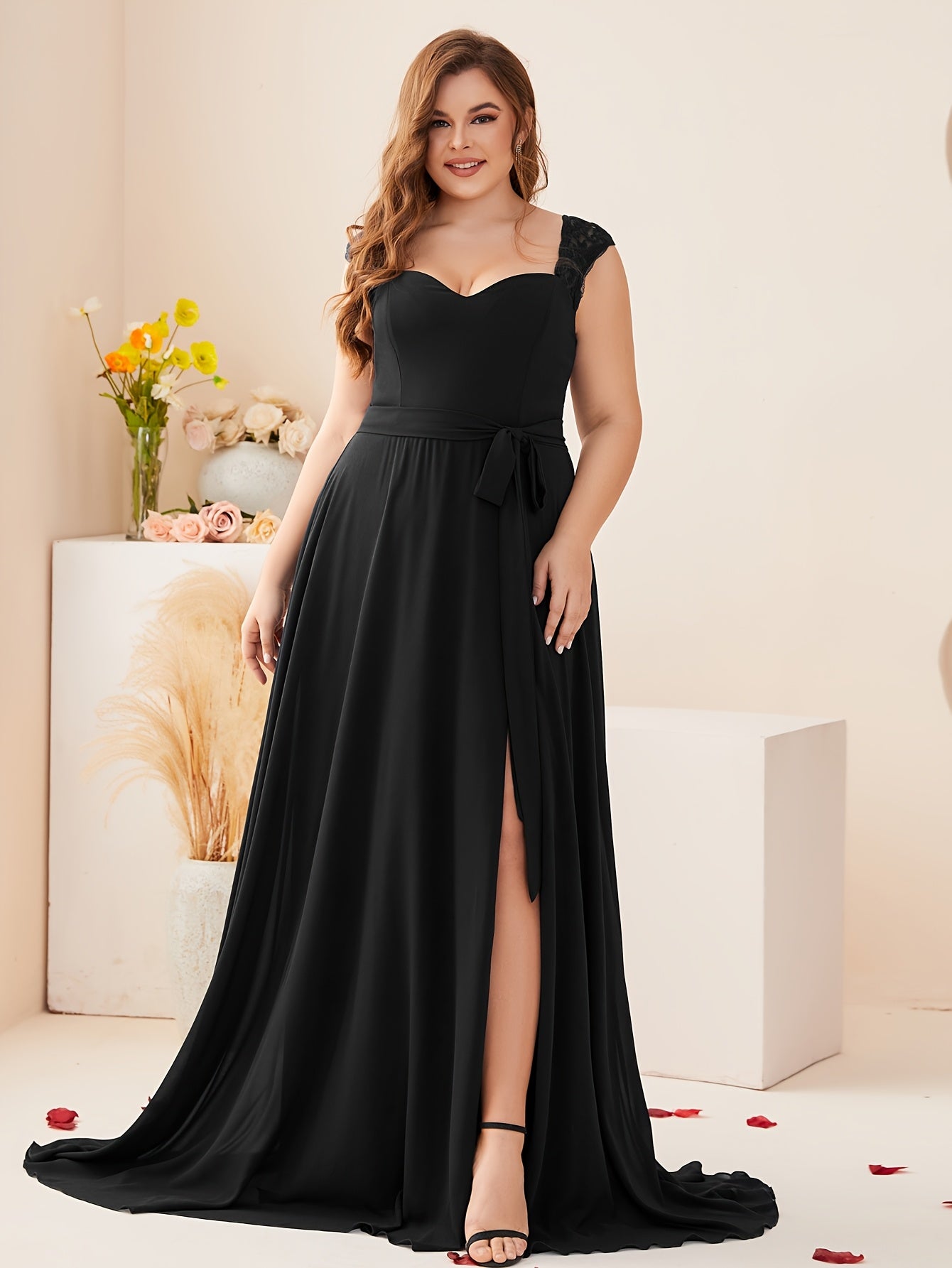 Plus Size Navy Blue Maxi Dress V-Neck Sleeveless A-Line Formal