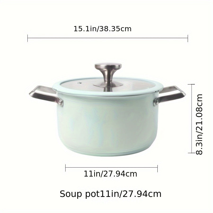13.7 Qt Stainless Steel Soup Pot Mint Green Induction Compatible Dual Handles