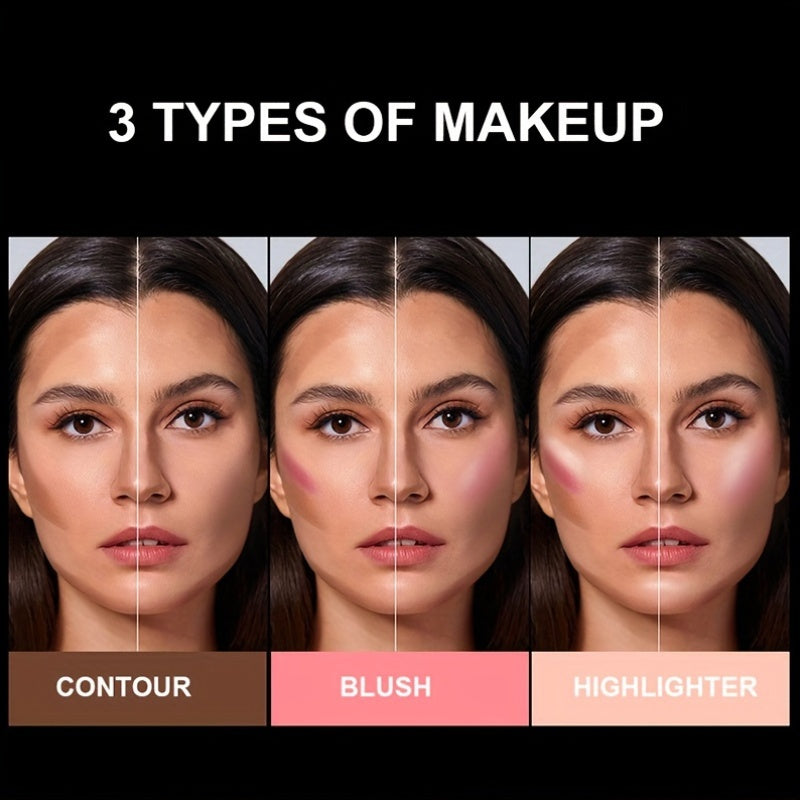 Women Waterproof 3-In-1 Color Makeup Stick Blush Eye Shadow Pink Brown