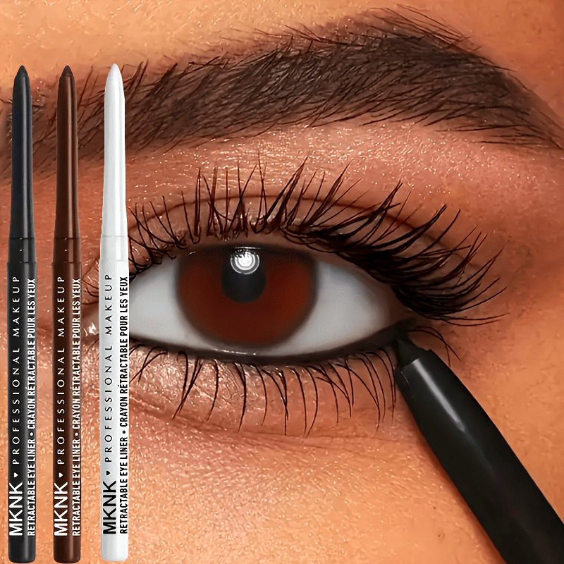 Women Waterproof Eyeliner Pencils 3-Pack Smudge-Proof Long-Lasting Brown Black White