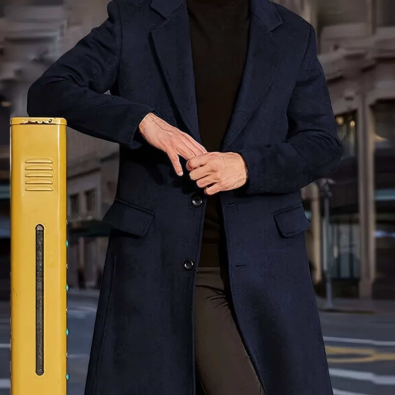 Men's Long Coat Reversible Plus Size Fall Polyester Solid Color Lapel Work Outerwear