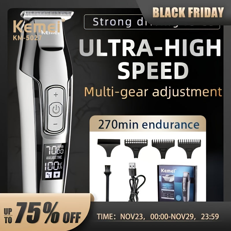 Cortapelos profesional para hombres con pantalla LED, recargable por USB, múltiples velocidades y cuchillas de precisión