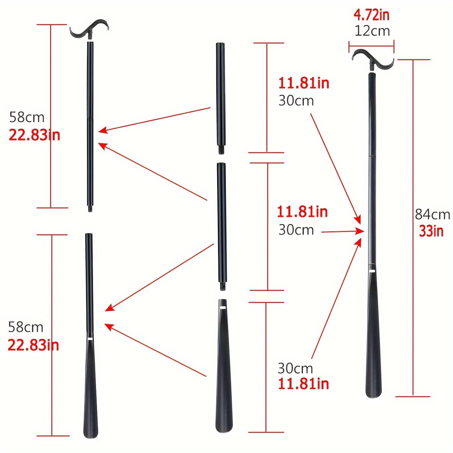 Unisex Long Dressing Stick With Shoe Horn And Sock Remover 35 Inch