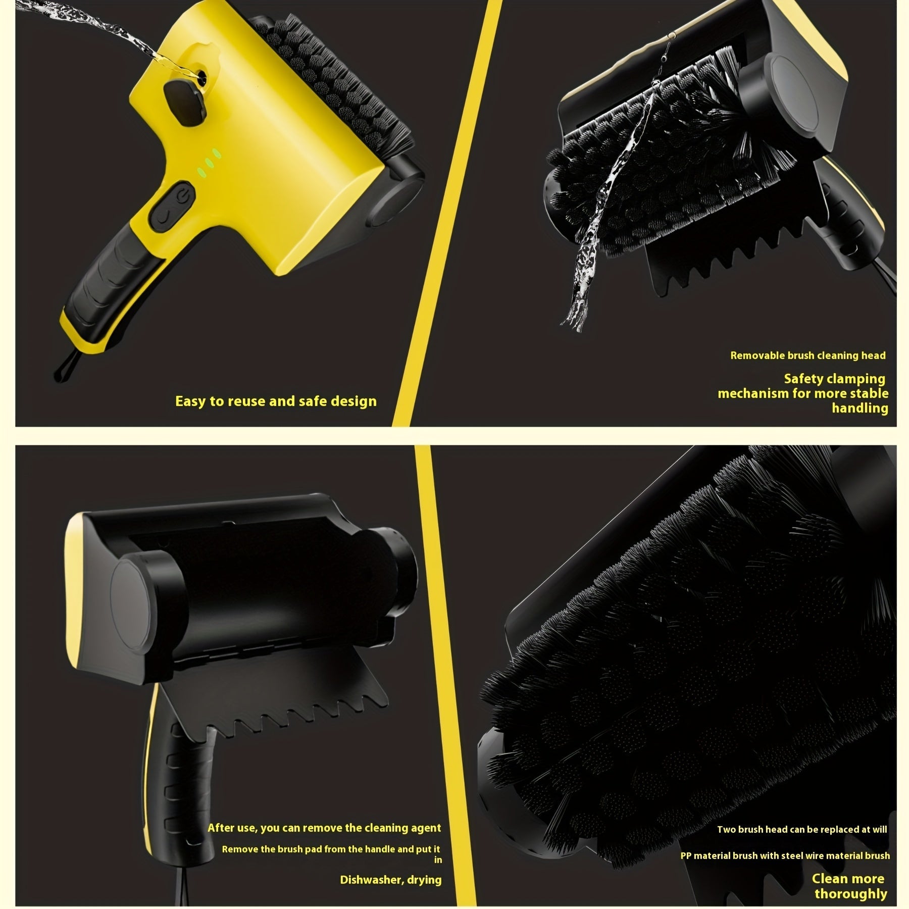 Беспроводная электрическая щетка для чистки гриля с заменяемой щеткой, подходит для чистки плитки на кухне.