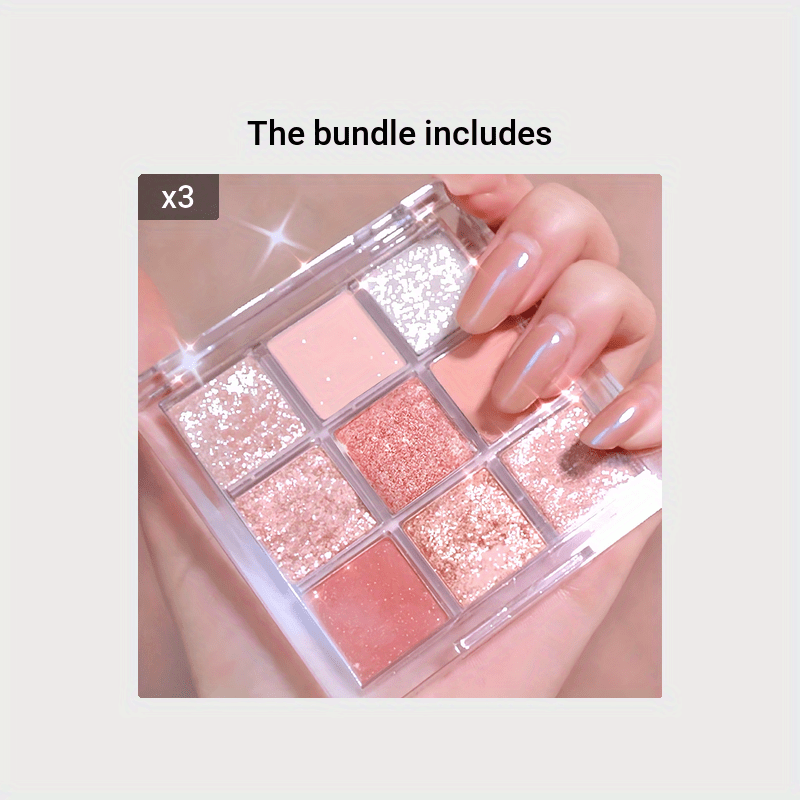 Translucent Eyeshadow Palette with 9 Shades in Gold Pink and Silver Matte Shimmery Makeup