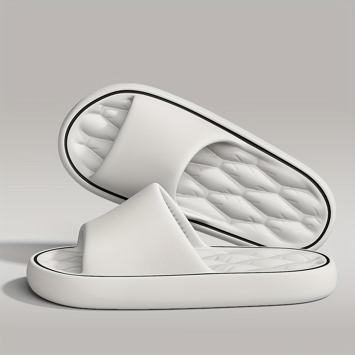 Erkaklar uchun 48-49 o'lchamdagi chiziqli slip-on uy poyabzallari, sirpanmaydigan taglik bilan, uyda yoki dushda foydalanish uchun mukammal.